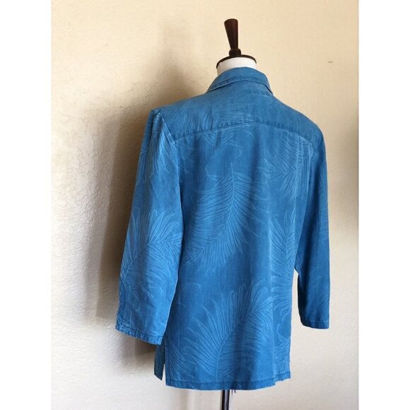 Nancy Bolen Womens Textured Blue Silk Button Down shirt Size M - Picture 4 of 12